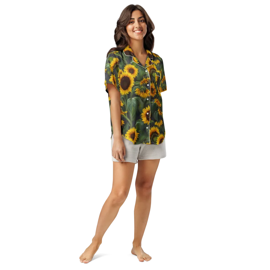 Sunflower Nocturne on Women's Short Sleeve Pajama Top — Front