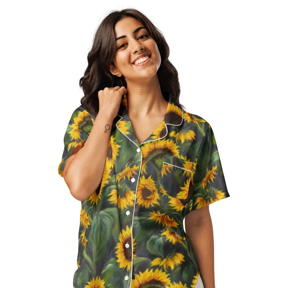 Sunflower Nocturne on Women's Short Sleeve Pajama Top — Front