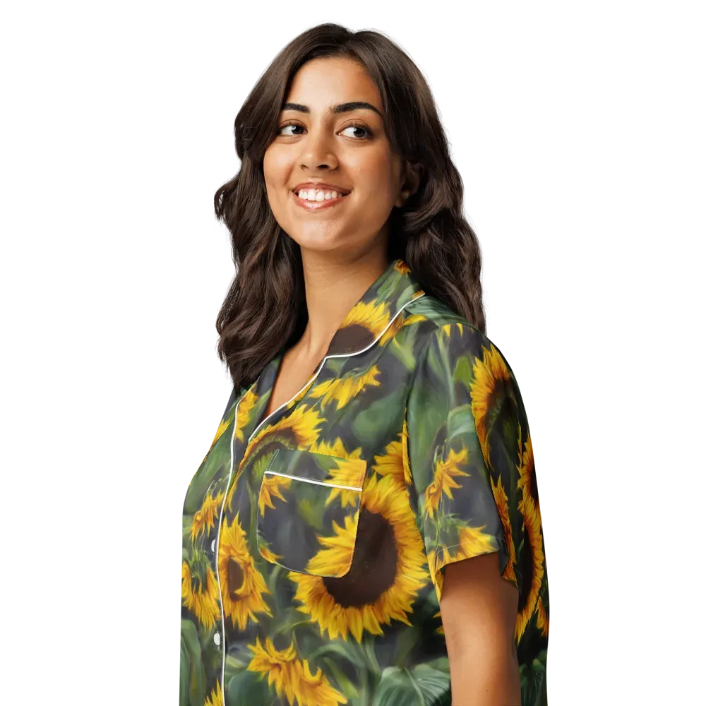 Sunflower Nocturne on Women's Short Sleeve Pajama Top — Left Front