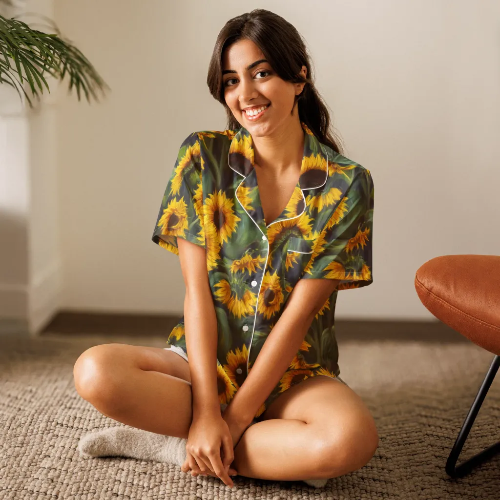 Sunflower Nocturne on Women's Short Sleeve Pajama Top — Front
