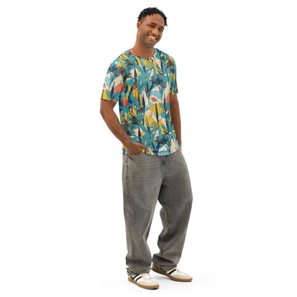 Jungle Schematic on Men's Cotton Crew Neck T-Shirt — Right Front