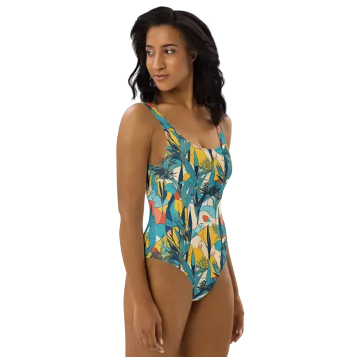 Jungle Schematic on a One-Piece Swimsuit