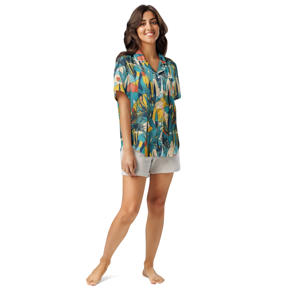 Jungle Schematic on Women's Short Sleeve Pajama Top — Front