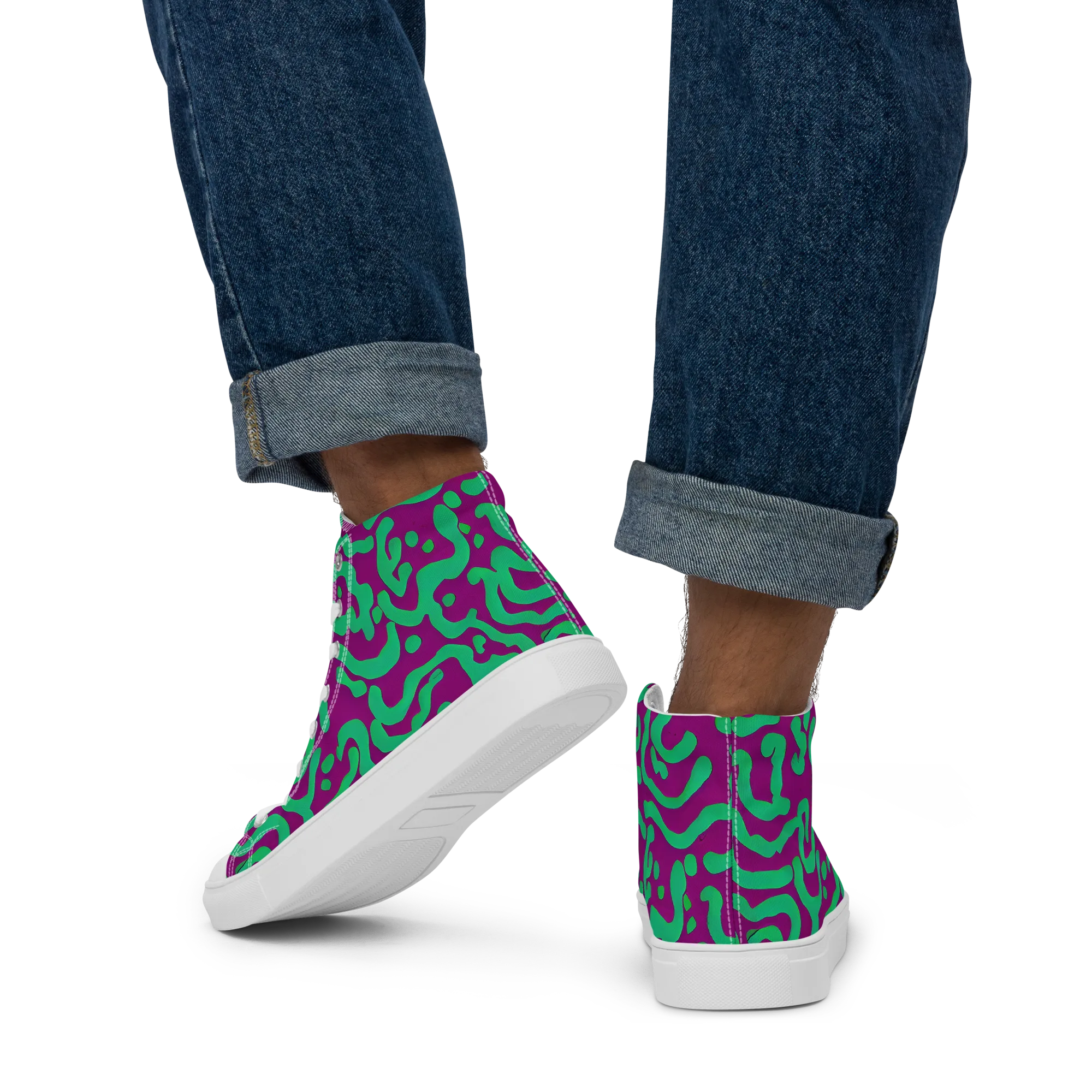 Ultraviolet Drift on Men's High Top Canvas Shoes — Back