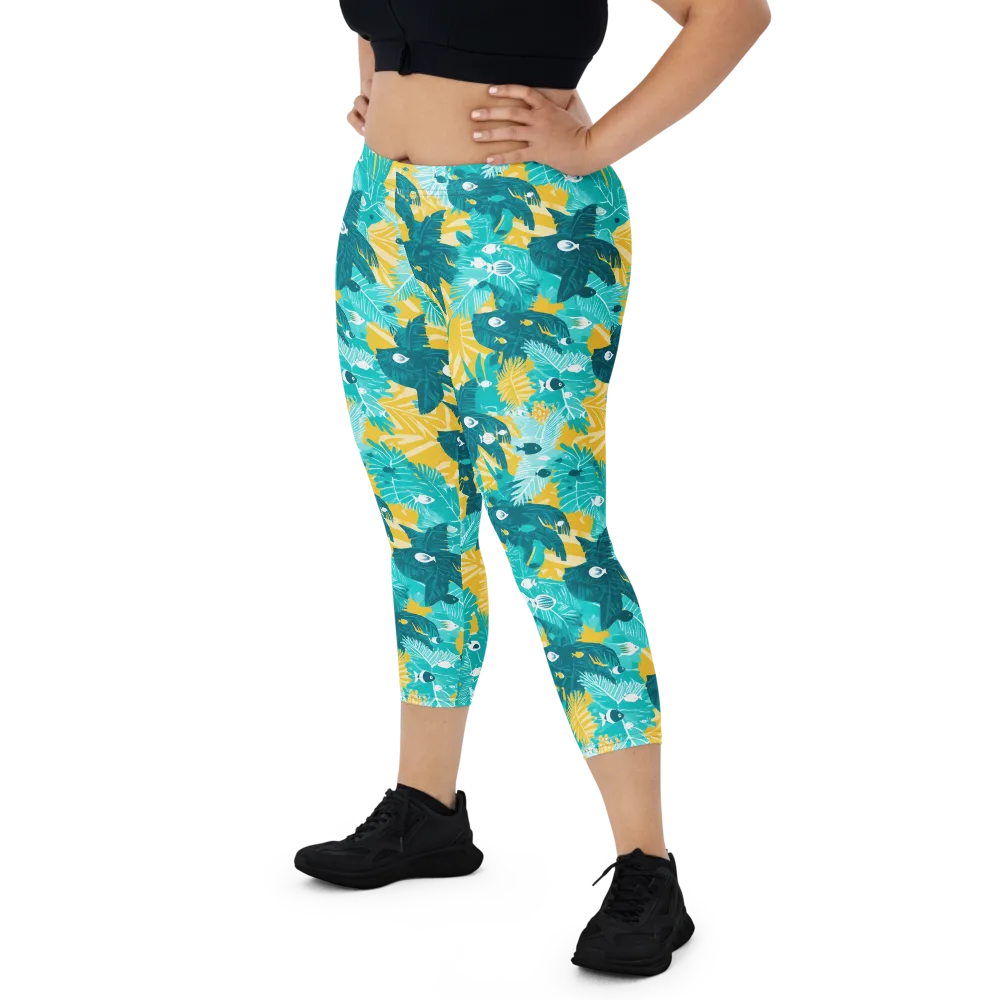 Coral Jungle on Capri Leggings — Front
