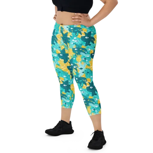 Coral Jungle on a Capri Leggings