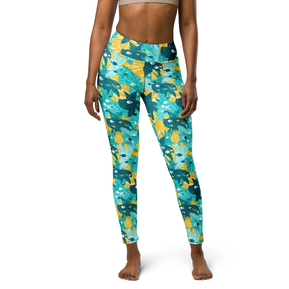 Coral Jungle on Yoga Leggings — Front