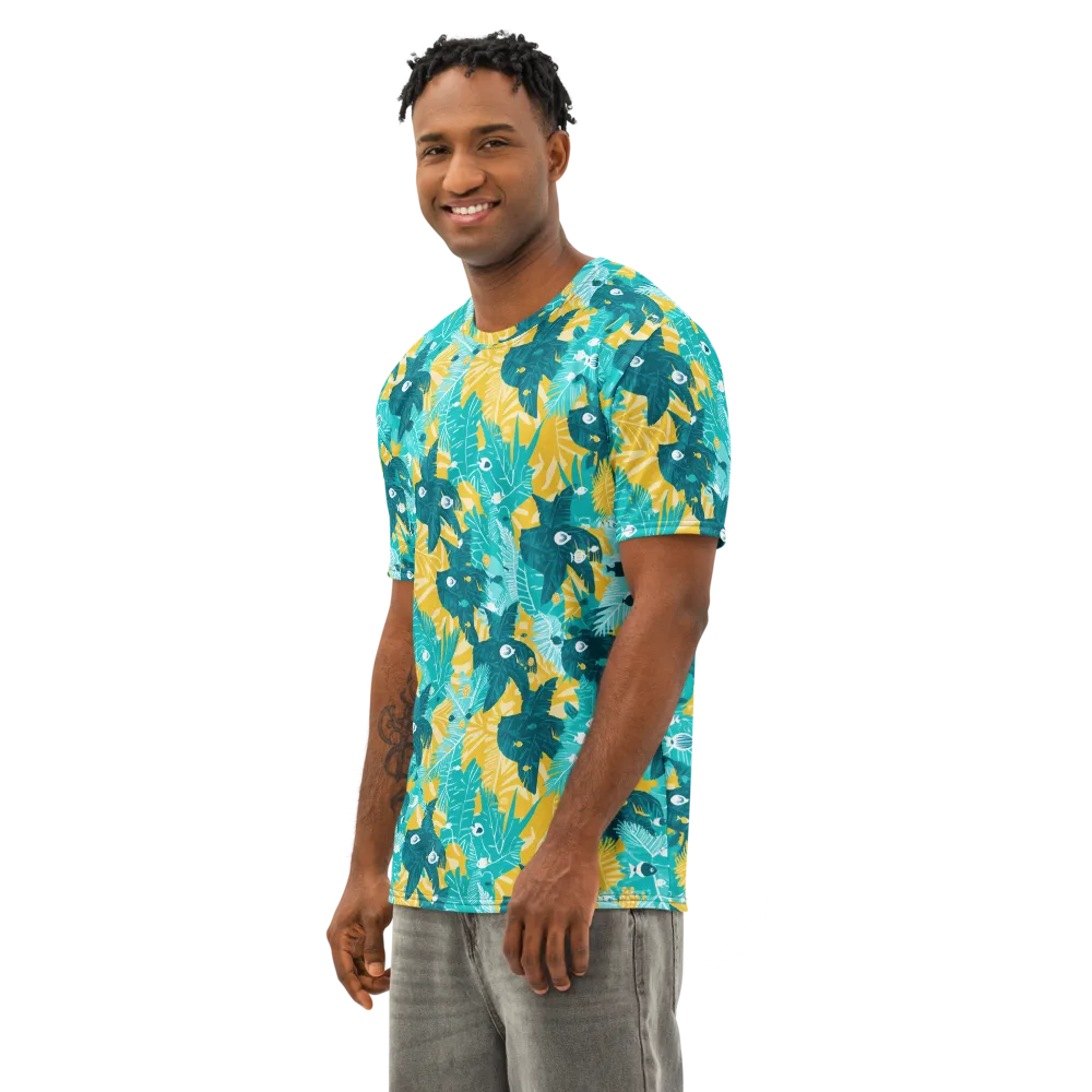Coral Jungle on Men's Cotton Crew Neck T-Shirt — Left Front