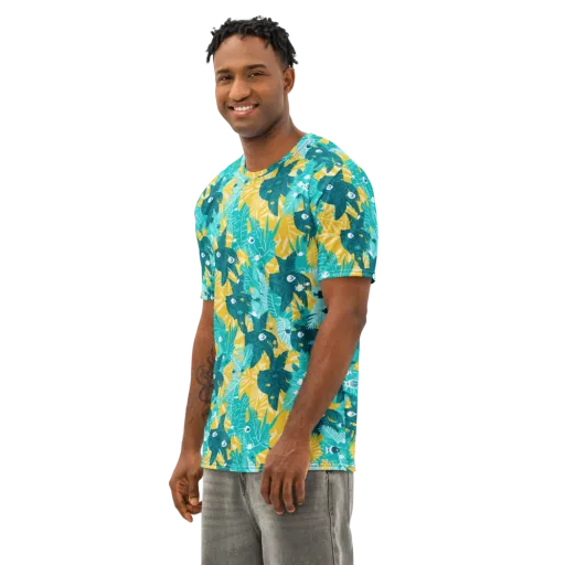Coral Jungle on a Men's Cotton Crew Neck T-Shirt