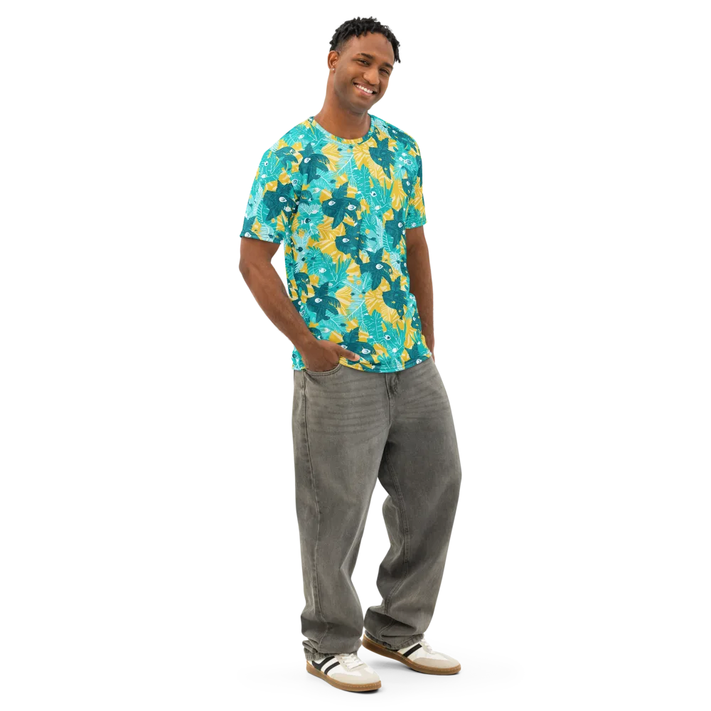 Coral Jungle on Men's Cotton Crew Neck T-Shirt — Right Front