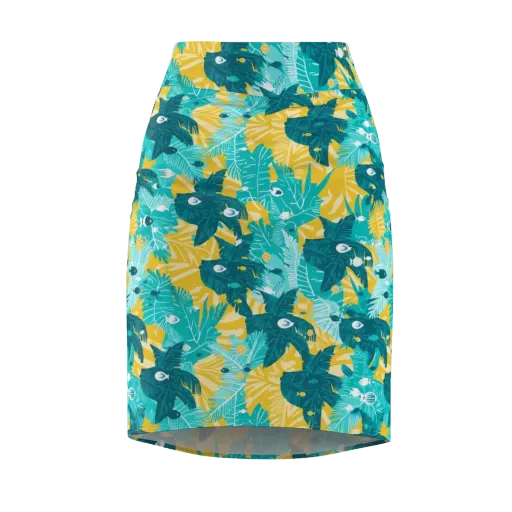 Coral Jungle on a Pencil Skirt