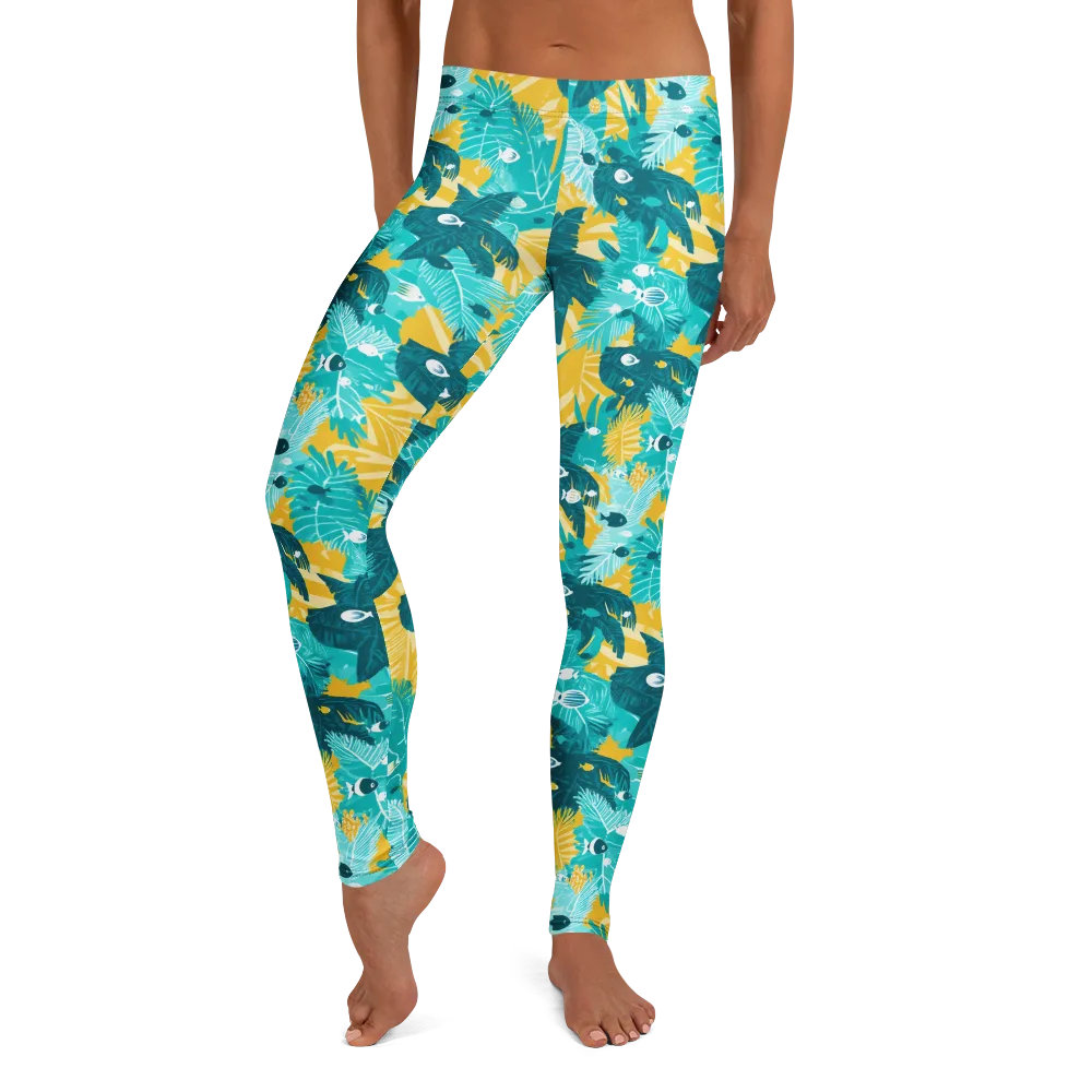 Coral Jungle on Leggings — Front