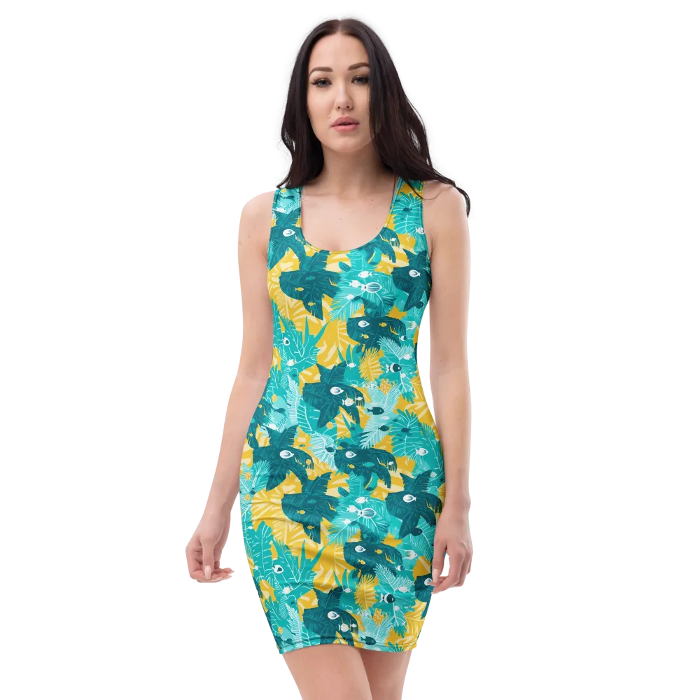 Coral Jungle on Bodycon Dress — Front
