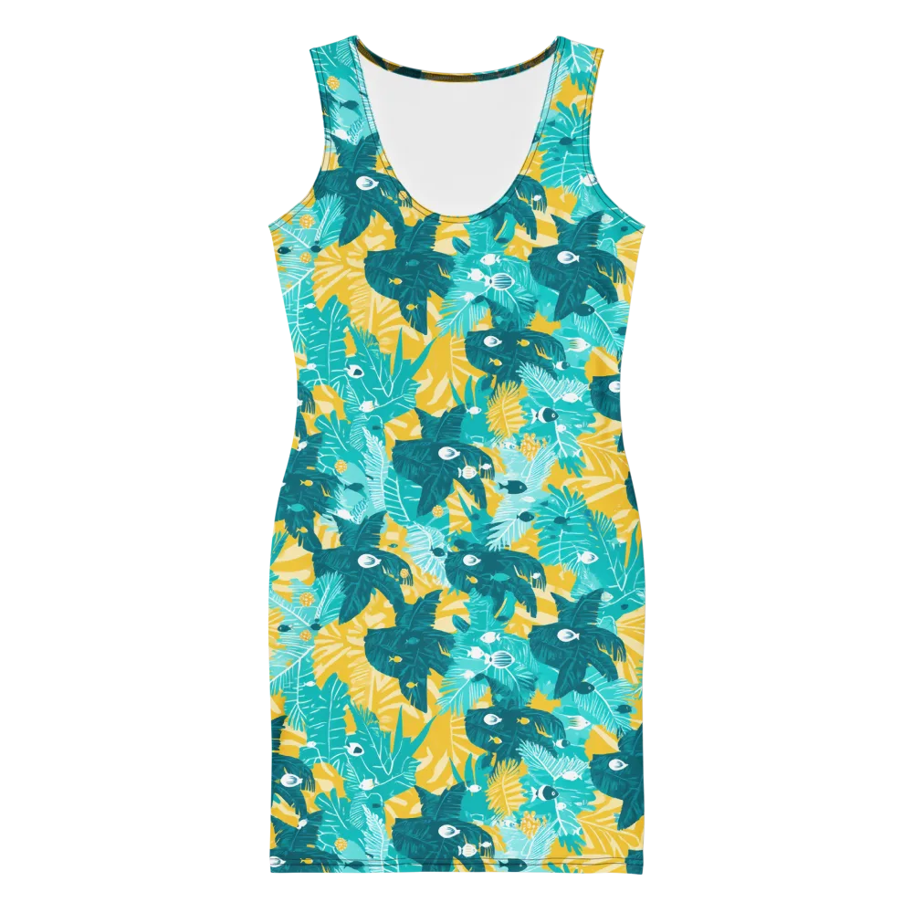 Coral Jungle on Bodycon Dress — Front