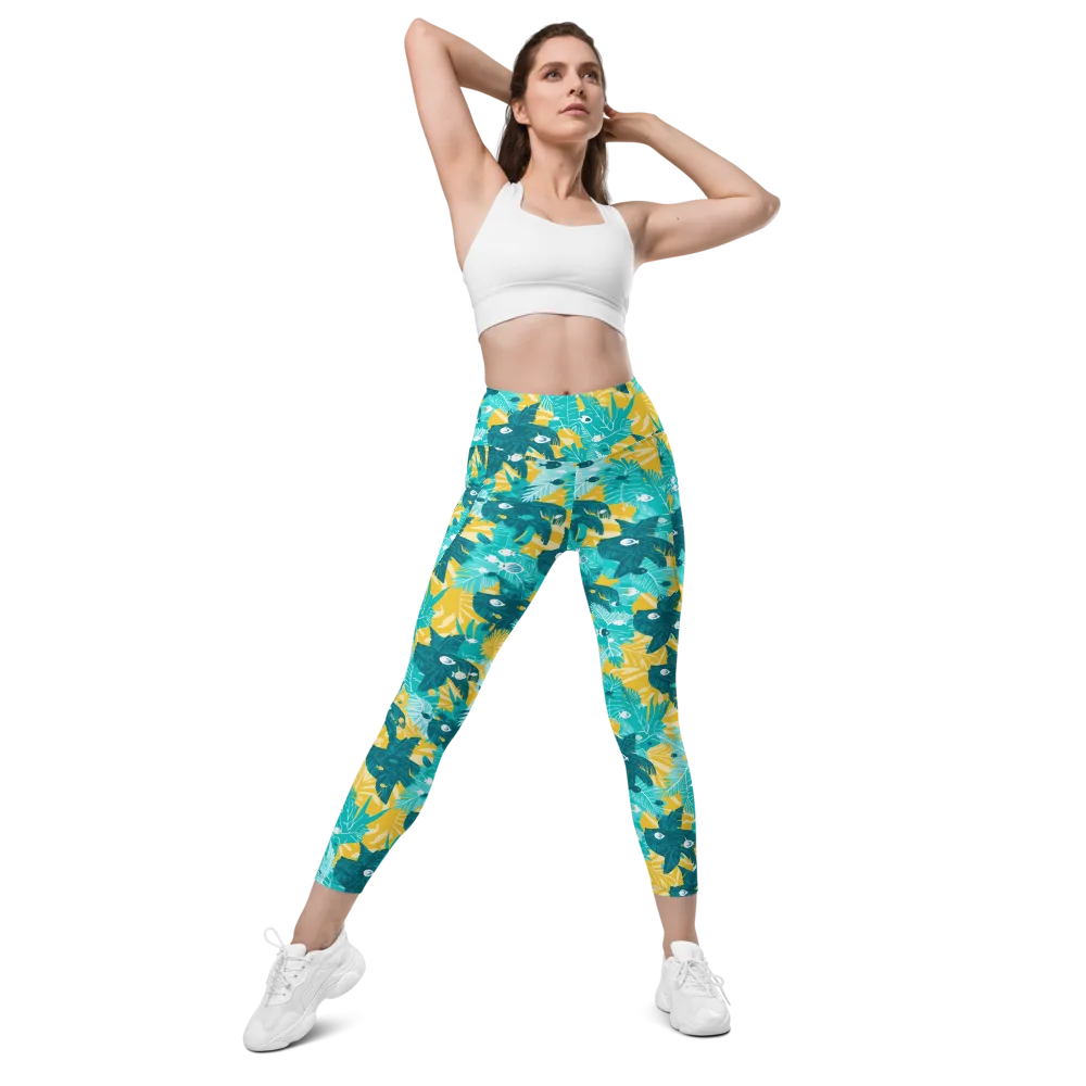 Coral Jungle on Leggings with Pockets — Front