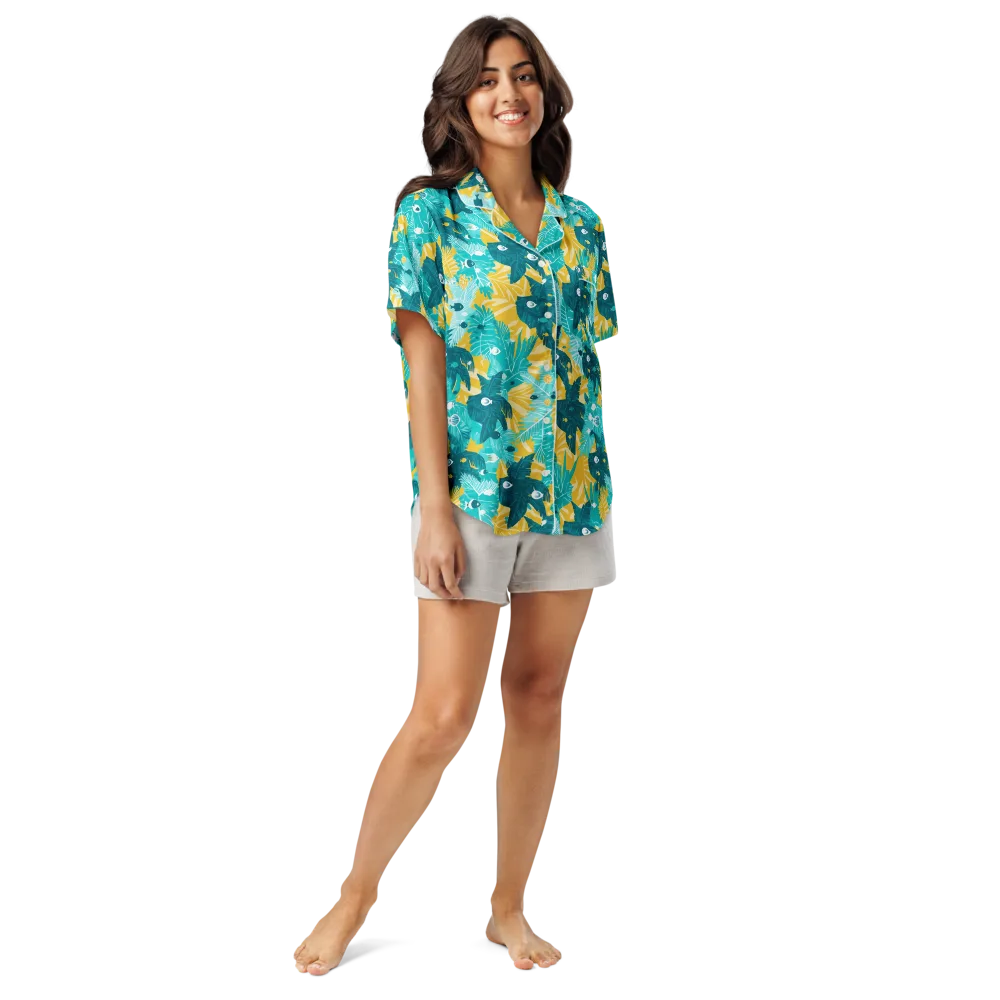 Coral Jungle on Women's Short Sleeve Pajama Top — Front