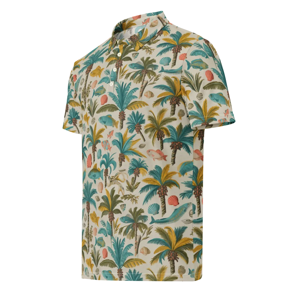 Tidepool Palms on Men's Slim Fit Polo Shirt — Left Front