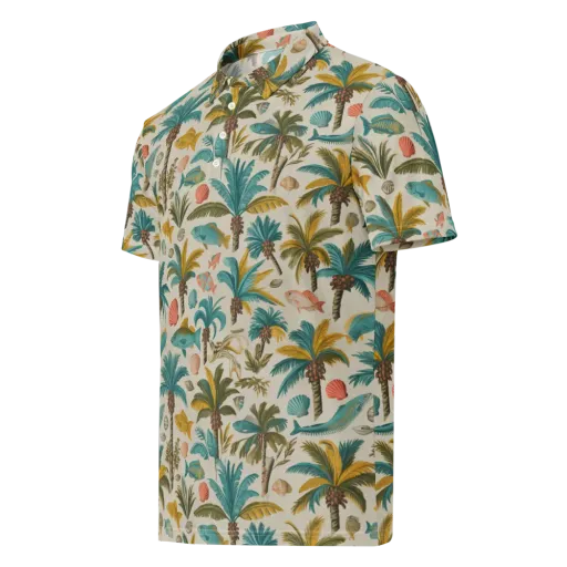 Tidepool Palms on a Men's Slim Fit Polo Shirt