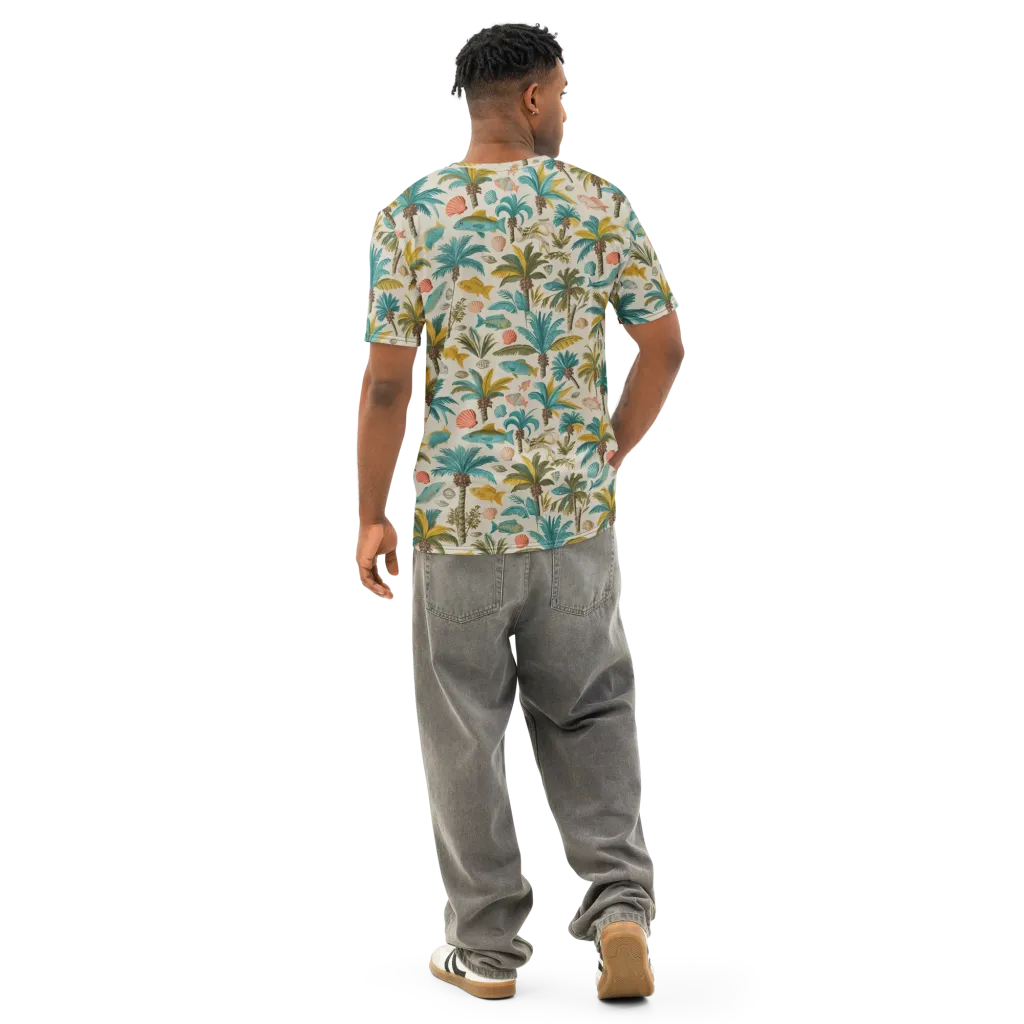 Tidepool Palms on Men's Cotton Crew Neck T-Shirt — Back