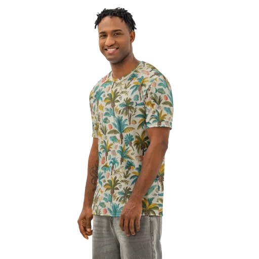Tidepool Palms on a Men's Cotton Crew Neck T-Shirt