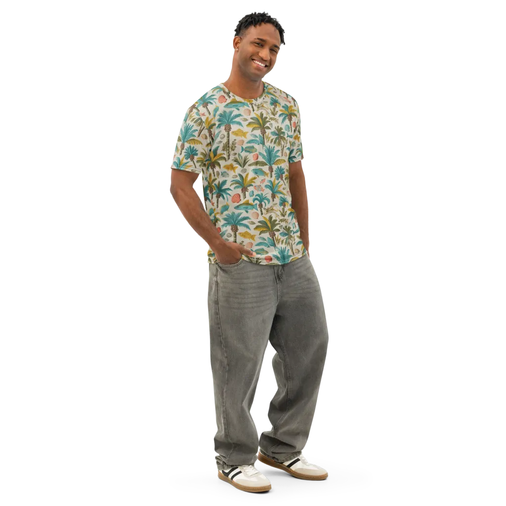 Tidepool Palms on Men's Cotton Crew Neck T-Shirt — Right Front
