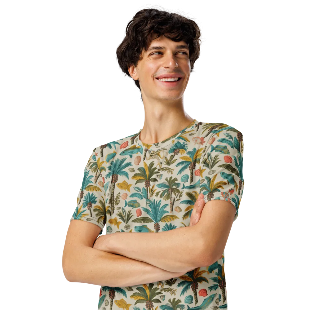 Tidepool Palms on Men's Crew Neck T-Shirt — Left Front