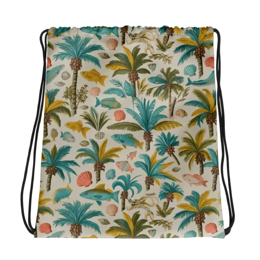 Tidepool Palms on a Drawstring Bag