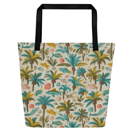 Tidepool Palms on a Large Tote Bag W/ Pocket