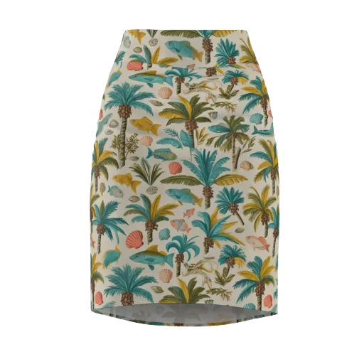 Tidepool Palms on a Pencil Skirt