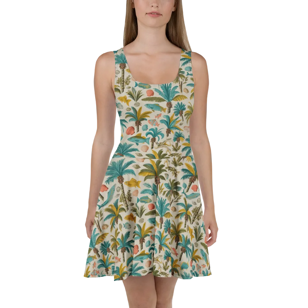 Tidepool Palms on Skater Dress — Front