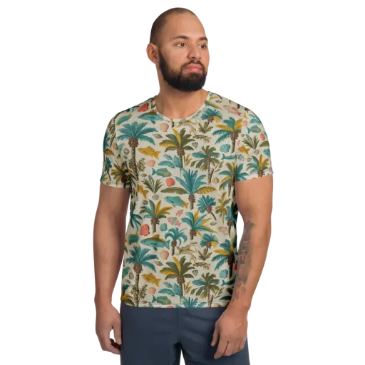 Tidepool Palms on a Men's Athletic T-Shirt