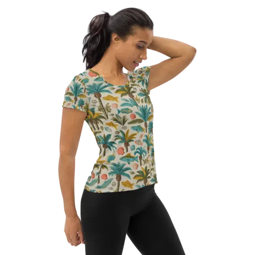Tidepool Palms on a Women's Athletic T-Shirt