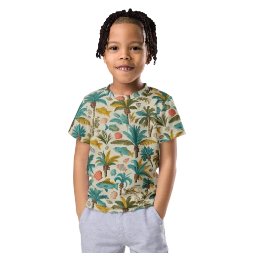 Tidepool Palms on a Kids Crew Neck T-Shirt