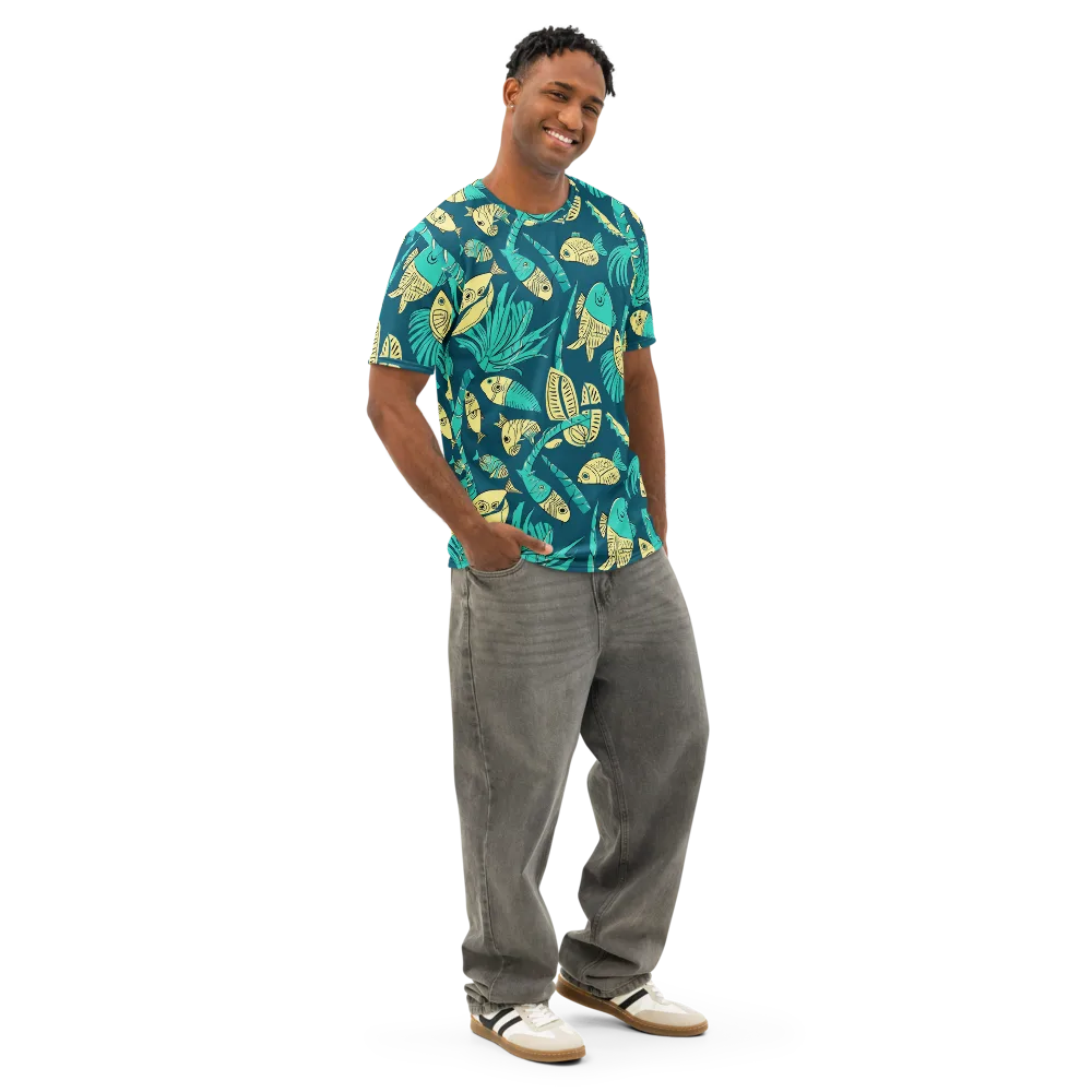 Tidal Tapestry on Men's Cotton Crew Neck T-Shirt — Right Front