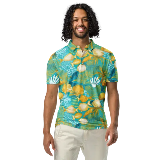 Gilded Reef on a Men's Slim Fit Polo Shirt