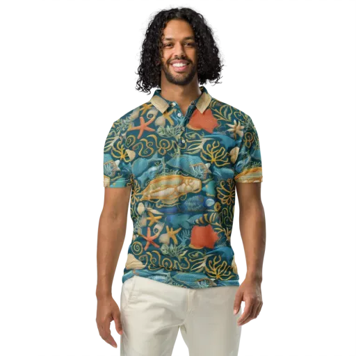 Tidepool Tapestry on a Men's Slim Fit Polo Shirt