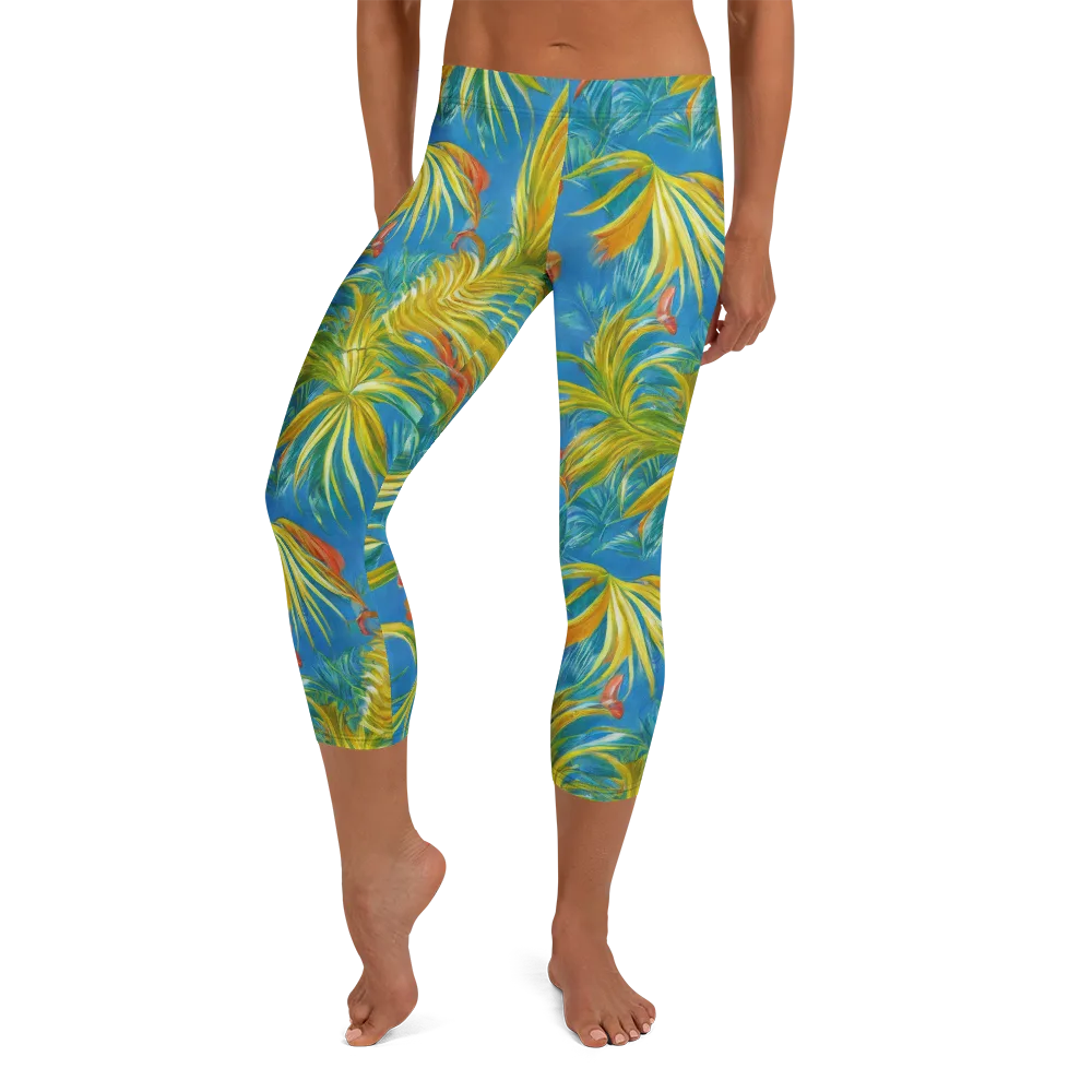 Azure Palm Reverie on Capri Leggings — Front