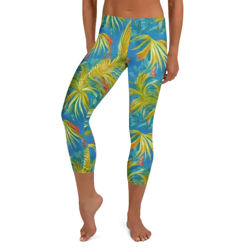 Azure Palm Reverie on a Capri Leggings