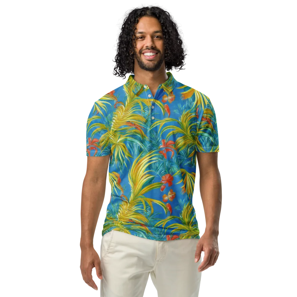Azure Palm Reverie on Men's Slim Fit Polo Shirt — Front