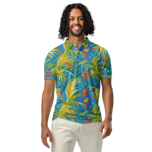 Azure Palm Reverie on a Men's Slim Fit Polo Shirt