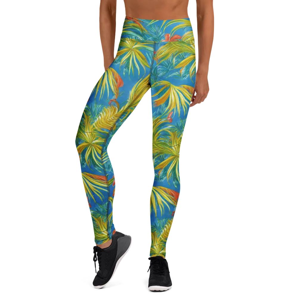 Azure Palm Reverie on Yoga Leggings — Front