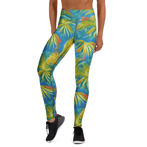 Azure Palm Reverie on a Yoga Leggings