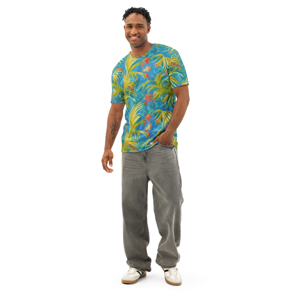 Azure Palm Reverie on Men's Cotton Crew Neck T-Shirt — Front