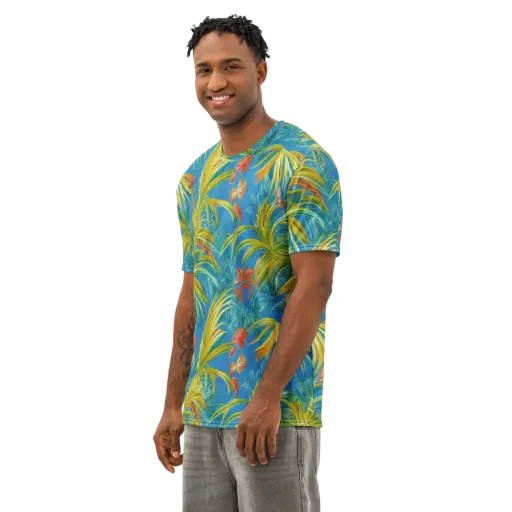 Azure Palm Reverie on a Men's Cotton Crew Neck T-Shirt