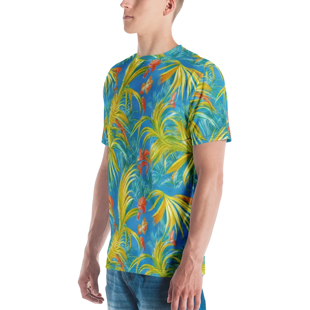Azure Palm Reverie on Men's Crew Neck T-Shirt — Left