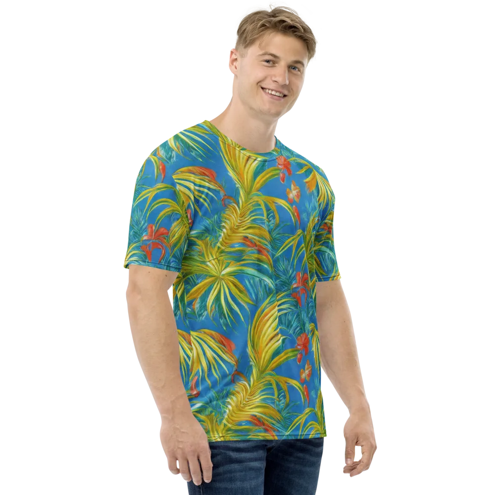 Azure Palm Reverie on Men's Crew Neck T-Shirt — Right