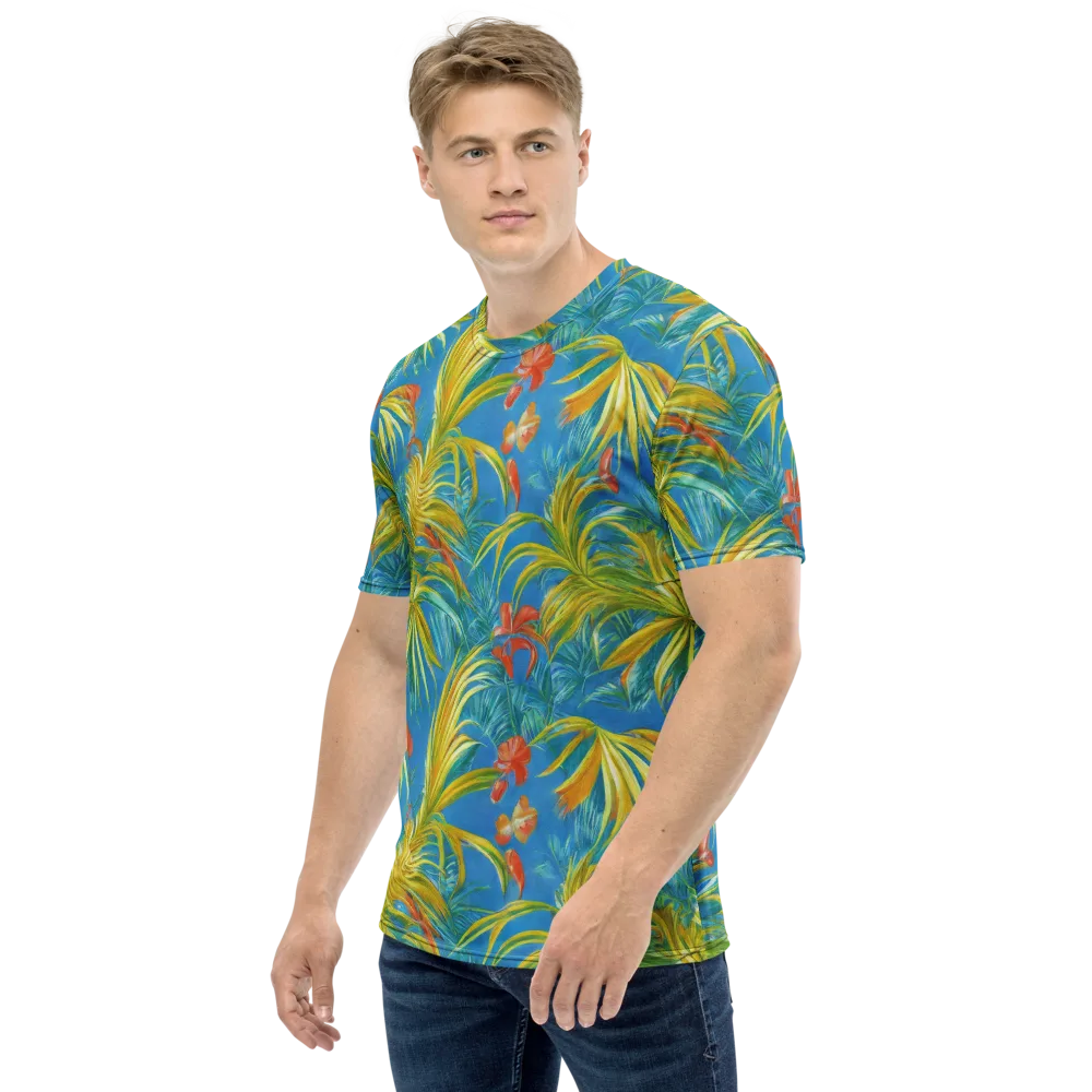 Azure Palm Reverie on Men's Crew Neck T-Shirt — Left