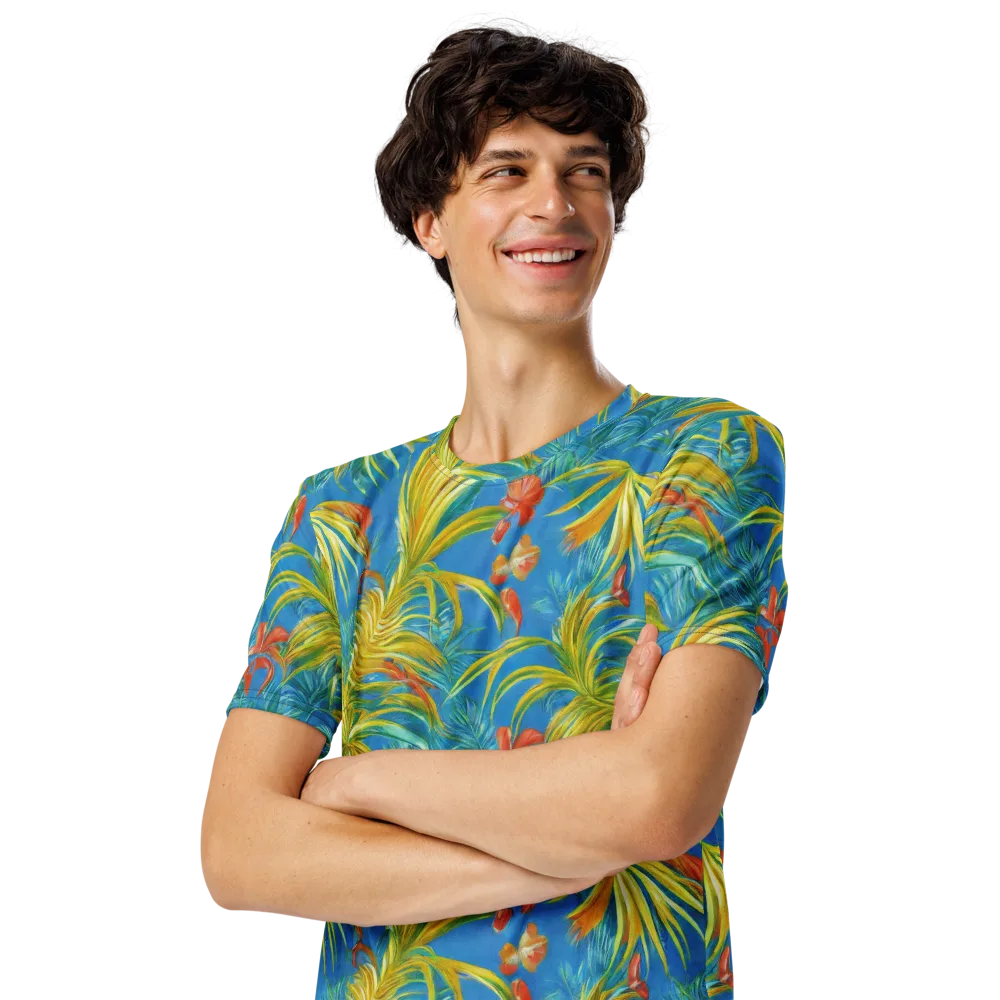 Azure Palm Reverie on Men's Crew Neck T-Shirt — Left Front