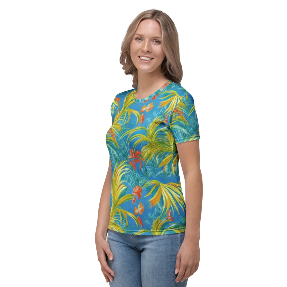 Azure Palm Reverie on Women's Crew Neck T-Shirt — Left