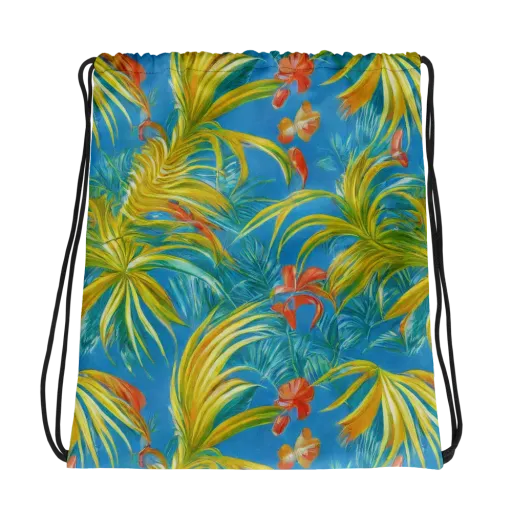 Azure Palm Reverie on a Drawstring Bag